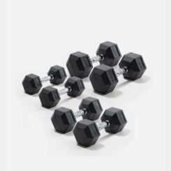 Kit de Mancuerna hexagonal de caucho MIR de 2,5 kg a 25 kg. TOTAL 275 KG (10 PARES) (importado)